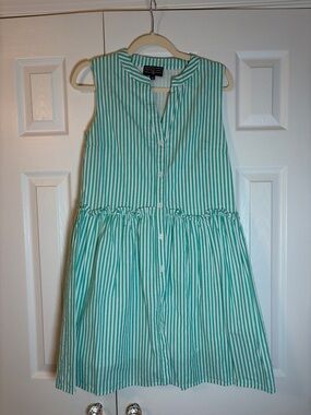 Duffield Lane Mint and White Striped Sleeveless Button-Front Dress
